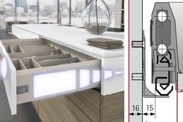 Actro Führung mit Silent System für 16mm Korpusseitendicke