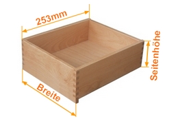 Schubkasten mit tiefer gezogenem Voderstück, Länge 253mm