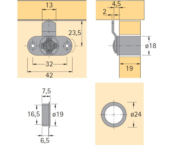 Hebelzylinderschloß mit Zubehör (Set)