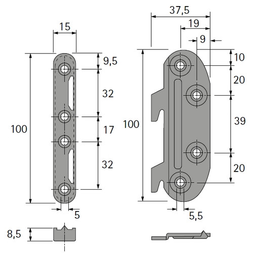 Verbindungsbeschlag für Betten 100mm (Garnitur)