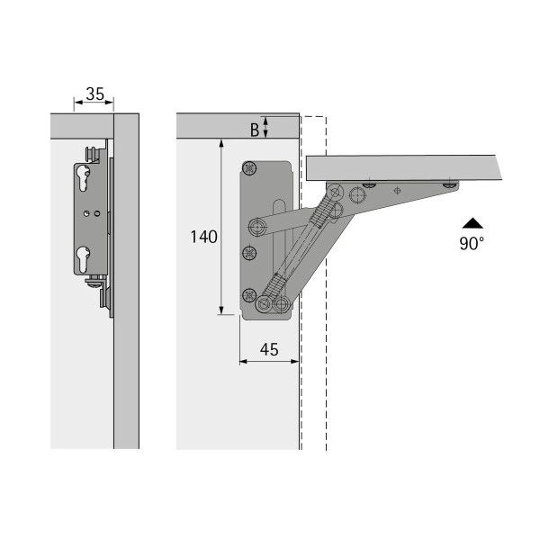 Klappenbeschlag Lift 90, Öffnungswinkel 90° 180N