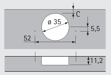 Topfscharnier Intermat 9936 95° für Profiltüren (Mittelseiten)