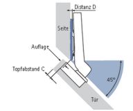 Topfscharnier Intermat 9936 W45 95° Aufliegender Anschlag