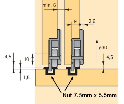 Lauf- und Führungsprofil für Nutenmontage braun Slide Line 55