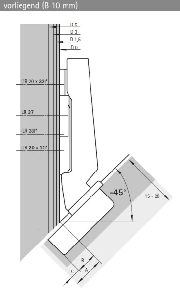 Topfscharnier Intermat 9944 W-45 125° für Negativanschläge