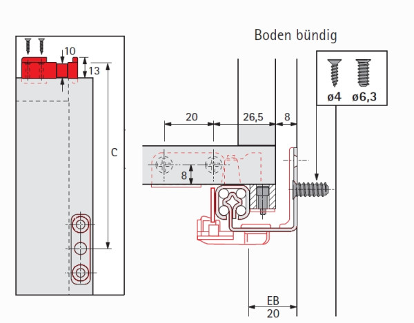Aufsteckhalter hinten für Quadro Auszüge