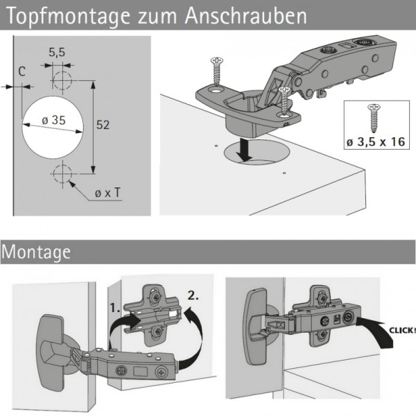 Topfscharnier sensys 8645i 110° (Außenseite)