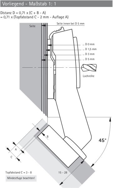 Topfscharnier sensys 8639i W45 für Eck- und Winkelschränke Basis -2mm