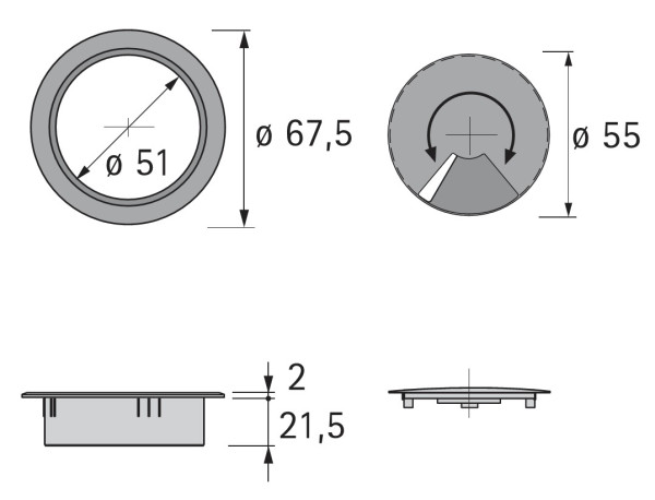 Kabeldurchlass 60mm weiß