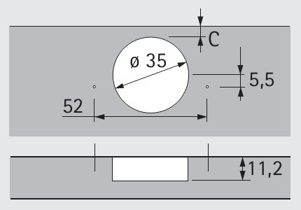 Topfscharnier Intermat 9936 W30 95° Einliegender Anschlag