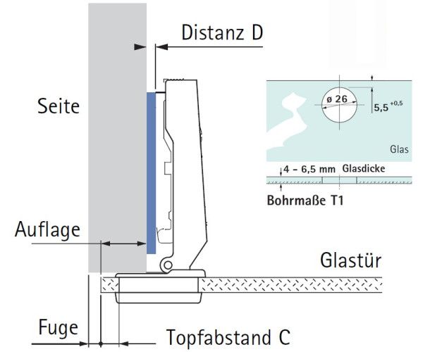 Glastürscharnier Intermat 9904 95° (Außenseite)