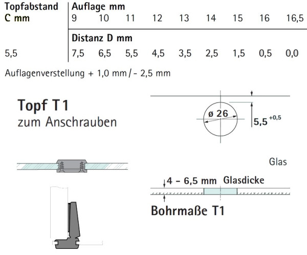 Glastürscharnier Intermat 9904 95° (Außenseite)