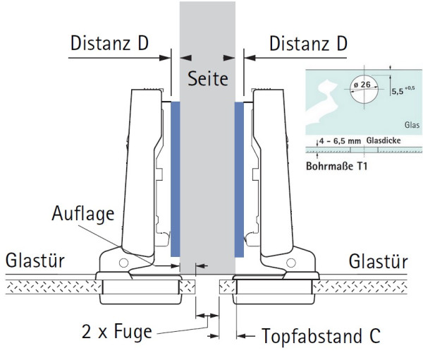 Glastürscharnier Intermat 9904 95° (Mittelseite)