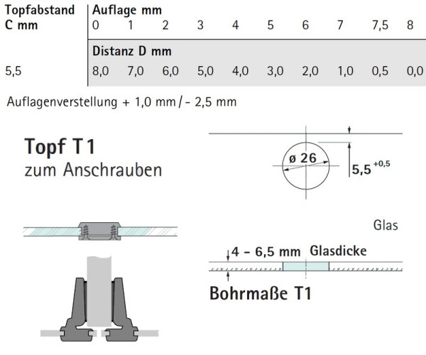 Glastürscharnier Intermat 9904 95° (Mittelseite)