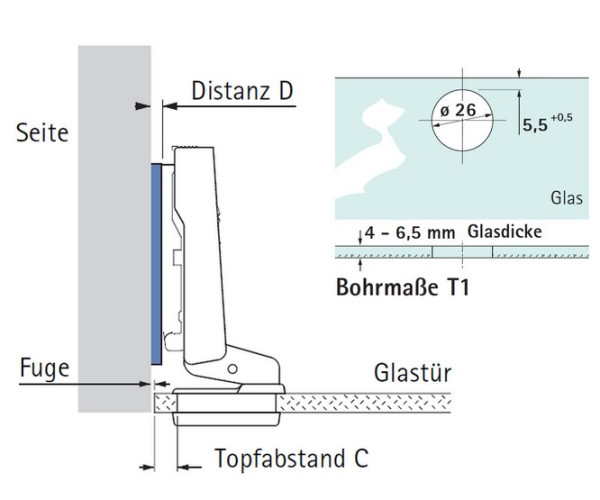 Glastürscharnier Intermat 9904 95° (einliegende Tür)