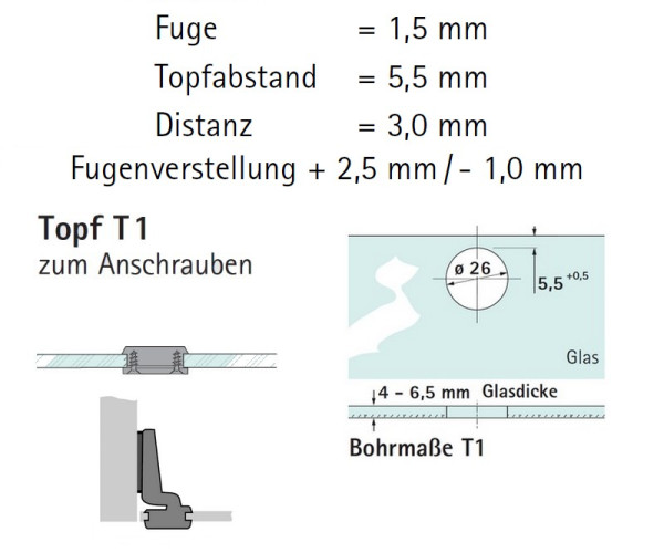 Glastürscharnier Intermat 9904 95° (einliegende Tür)