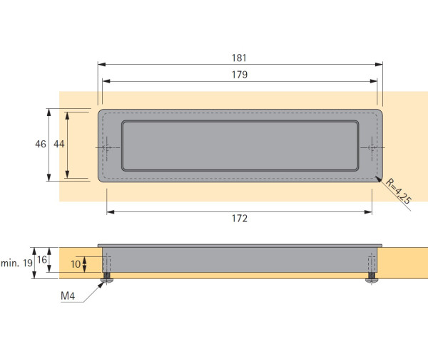 Touch-in Rechteckgriff Edelstahl Optik