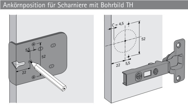 Ankörnlehre für Anschraub-Kreuzmontageplatten