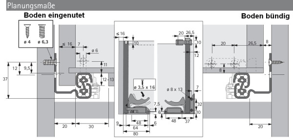 Quadro V6 push to open, Vollauszug Nennlänge 300mm