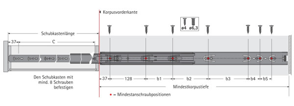 Kugelauszug KA 5632 Vollauszug 300mm (Garnitur)