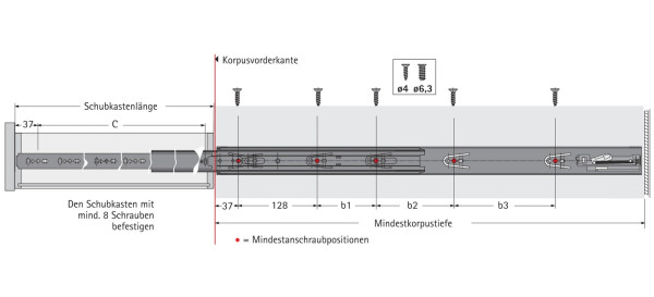 Kugelauszug KA 5632 Stop Control Vollauszug 300mm (Garnitur)