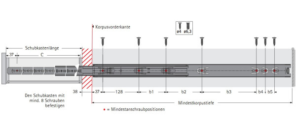 Kugelauszug KA 4932 Überauszug 250mm (Garnitur)