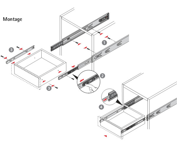 Kugelauszug KA 4532 P2O Vollauszug 550mm (Garnitur)