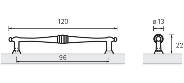 Möbelgriff -Osimo- Bohrabstand 96mm Zinnfarben antik