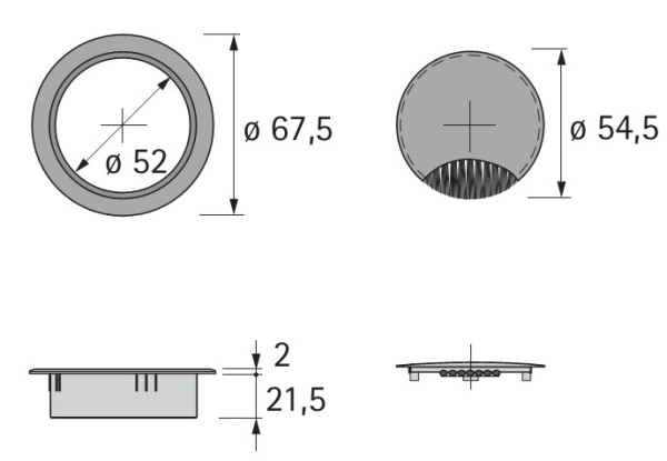 Kabeldurchlass 60mm mit Bürste grau