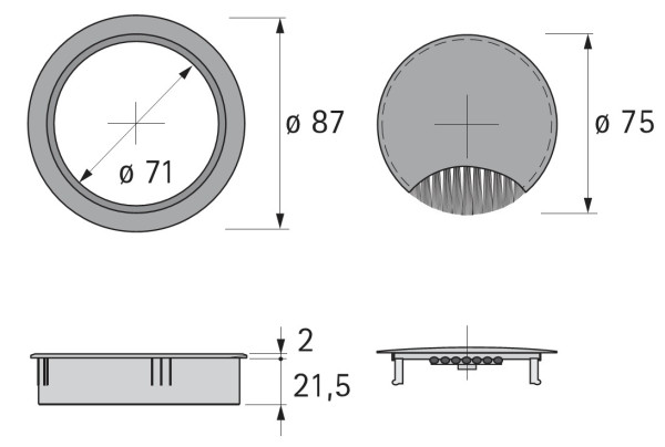 Kabeldurchlass 80mm mit Bürste grau