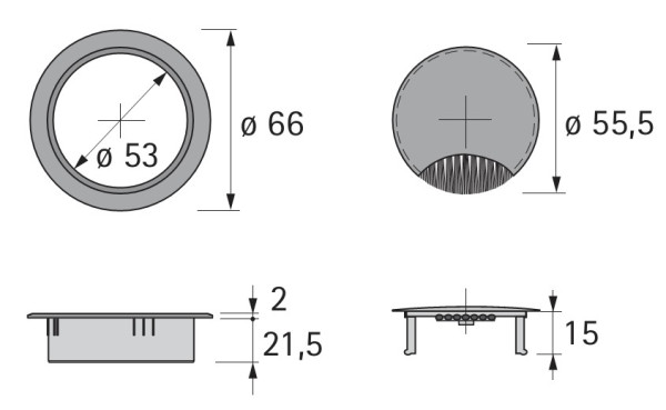 Kabeldurchlass 60mm mit Bürste Edelstahl Optik
