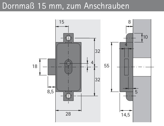 Drehstangenschloss, einfache Schließung, Dornmaß 15mm, RECHTS