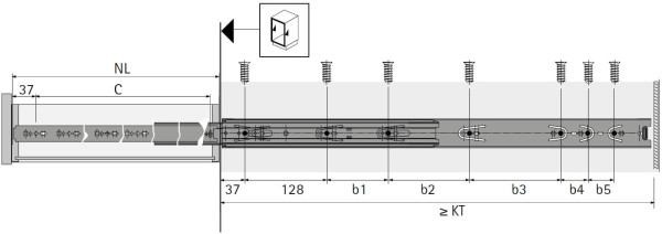 Kugelauszug KA 5332 Vollauszug 250mm (Garnitur)