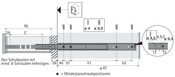 Kugelauszug KA 4620 Überauszug 300mm (Garnitur)
