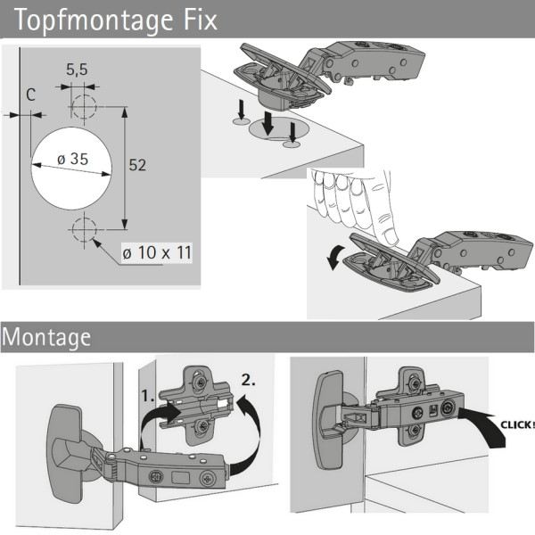 Topfscharnier sensys 8645i FIX 110° (Außenseite)