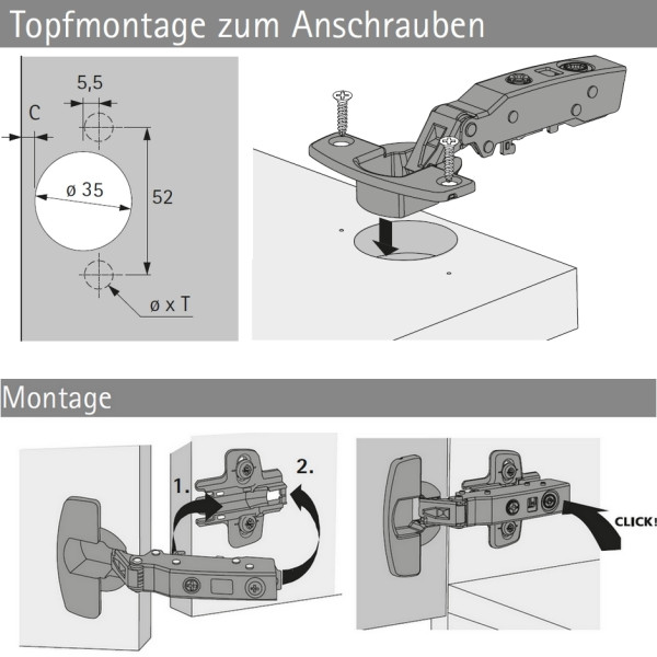Topfscharnier sensys 110° ohne Dämpfung (einliegende Tür)