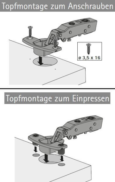 Topfscharnier sensys 165° ohne Schließautomatik (Außenseite)