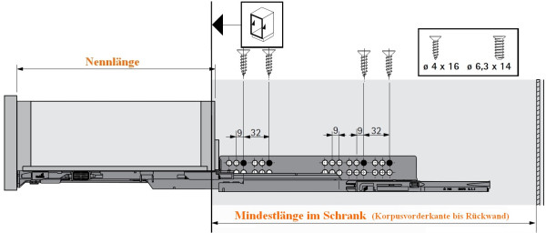 Holzschubkasten Nennlänge 600mm Breite 500 bis 600mm