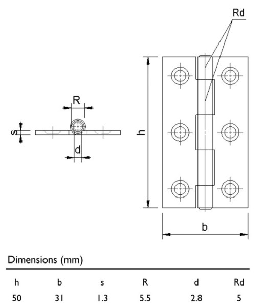 Scharnier leicht schmal Stahl verzinkt 50/31