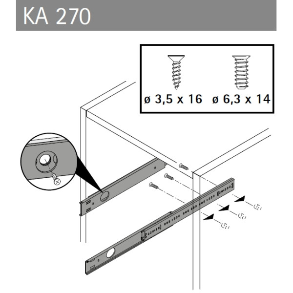 Kugelauszug KA 270 Teilauszug 550 (Garnitur)