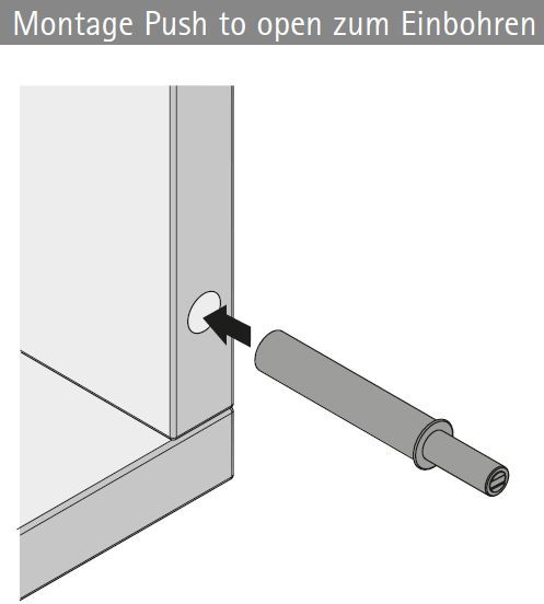 Push-To-Open Pin zum Einbohren, anthrazit, Kurzhub