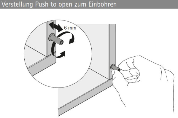Push-To-Open Pin zum Einbohren, anthrazit, Kurzhub