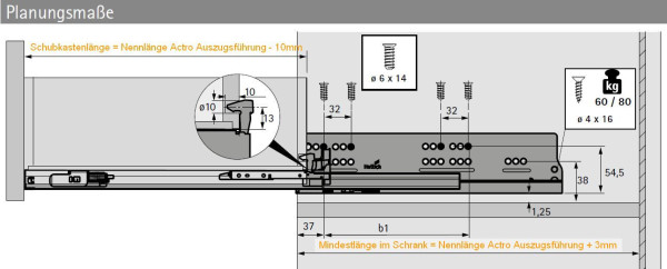 Holzschubkastenlänge 310mm, Breite von 401mm bis 500mm