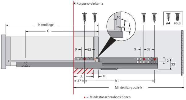 Quadro 25 Teilauszug mit Stop Control 320mm