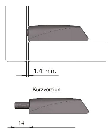 Push-To-Open Pin zum Anschrauben, lichtgrau, Kurzhub