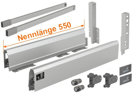 Set ArciTech 186mm mit Rehling - Nennlänge 550mm - variable Korpusbreite, silber