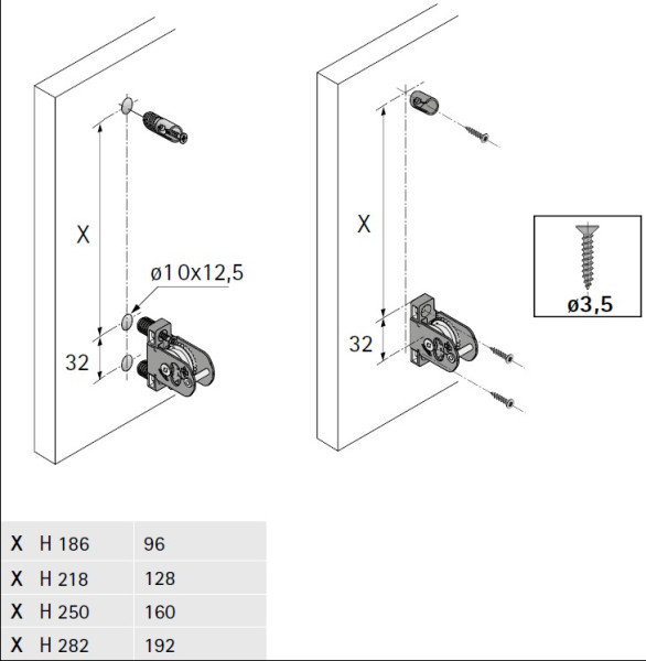 Set ArciTech 186mm mit Rehling - Nennlänge 550mm - variable Korpusbreite, silber