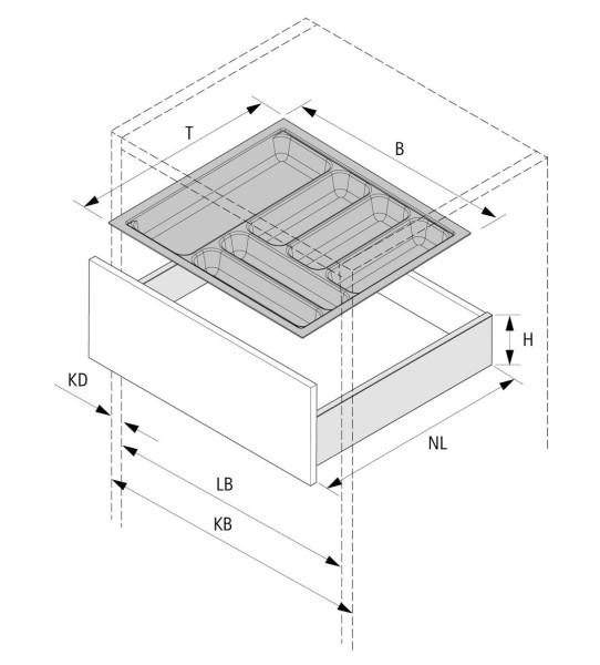 Besteckeinsatz OrgaTray 440 Breite: 501 bis 600mm Tiefe: 370 bis 440mm