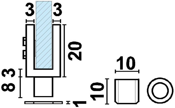 Glastürscharnier Messing 40/20 verchromt poliert (Garnitur)