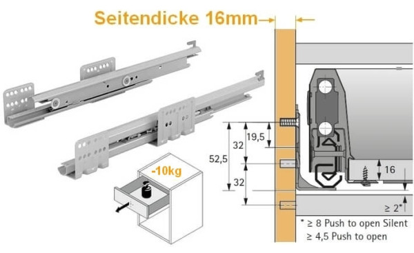 Actro mit Silent System für ArciTech Nennl. 270mm, Korpusseite 16mm, 10kg